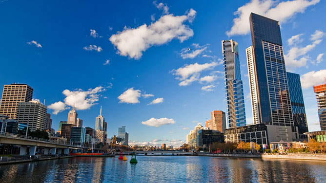 Melbourne skyline view seen from the river