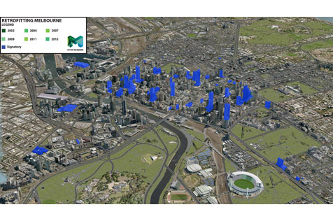 3D map of Melbourne with buildings program singnatories indicated